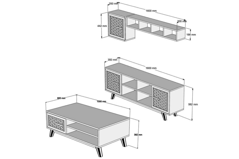 TV-Möbelset Amtorp 160 cm - Brun/Vit/Ek - TV-möbelset