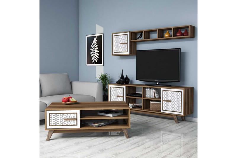 TV-Möbelset Amtorp 160 cm - Brun/Vit/Ek - Möbler - TV- & Mediamöbler - TV-möbelset