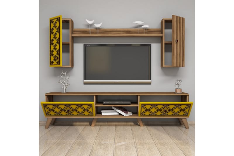 TV-Möbelset Amtorp 180 cm - Brun|Gul - Möbler - TV- & Mediamöbler - TV-möbelset