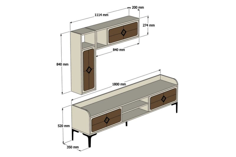 TV-Möbelset Amtorp 180 cm - Vit|Brun - TV-möbelset