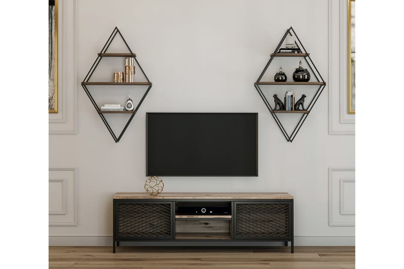 TV-Möbelset Chazarreta 150 cm - Trä|Natur|Svart - Möbler - TV- & Mediamöbler - TV-möbelset