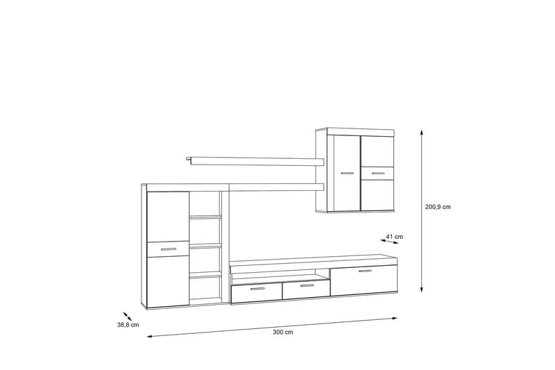 Tv-möbelset Dagopol 41x300 cm - Brun/Grå - Möbler - TV- & Mediamöbler - TV-möbelset