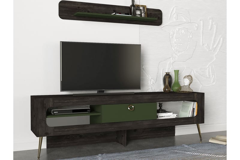 TV-Möbelset Dawnel 180 cm - Svart|Grön - TV-möbelset