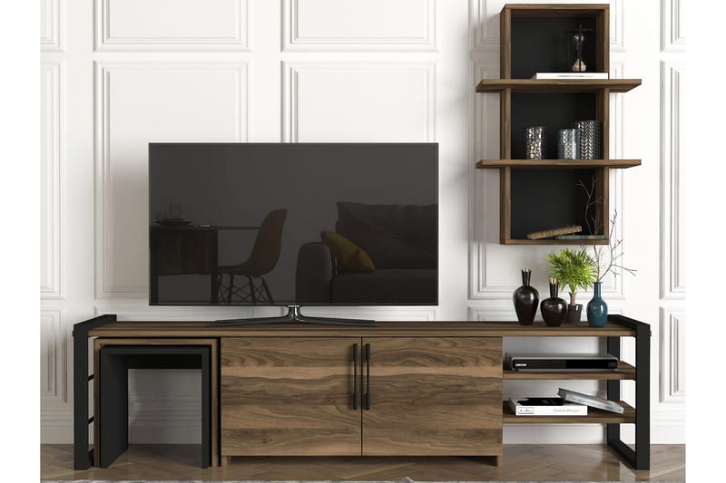 TV-Möbelset Declerc 180 cm - Valnöt|Svart - TV-möbelset