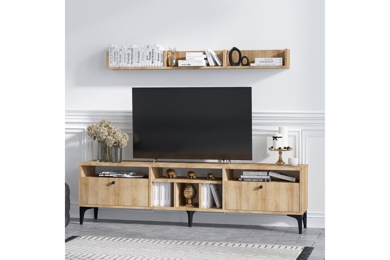 Tv-möbelset Drewsie 180 cm - Natur/Svart - TV-möbelset