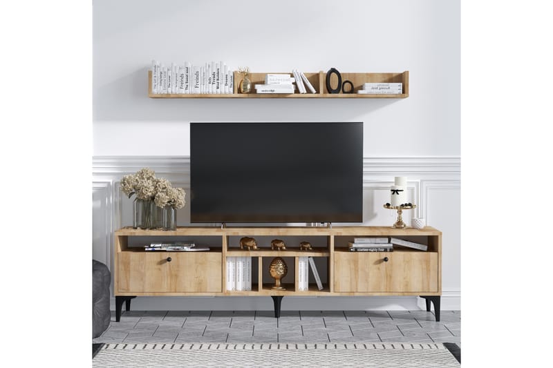 Tv-möbelset Drewsie 180 cm - Natur/Svart - Möbler - TV- & Mediamöbler - TV-möbelset
