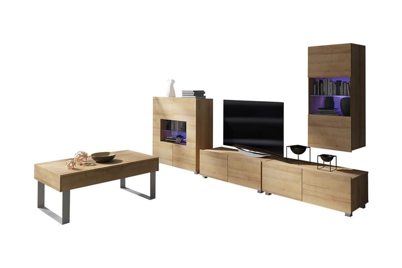 TV-möbelset Frick - Ek/Vit Led-Belysning - Möbler - TV- & Mediamöbler - TV-möbelset