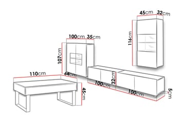 TV-möbelset Frick - Ek/Vit Led-Belysning - Möbler - TV- & Mediamöbler - TV-möbelset