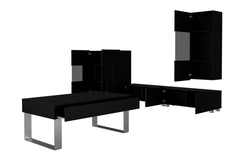 TV-möbelset Frick - Svart/Vit Led-Belysning - TV-möbelset