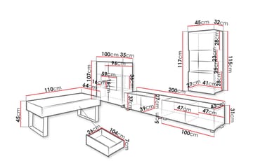 TV-möbelset Frick - Svart/Vit Led-Belysning - Möbler - TV- & Mediamöbler - TV-möbelset