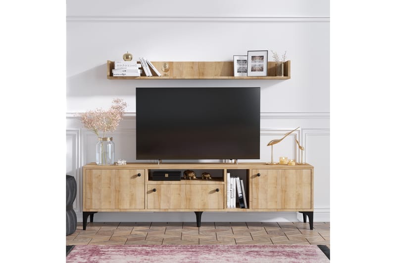 Tv-möbelset Gregani 150 cm - Natur/Svart - TV-möbelset