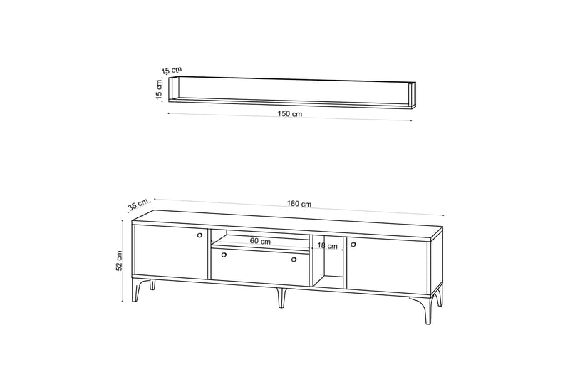 Tv-möbelset Gregani 150 cm - Natur/Svart - TV-möbelset