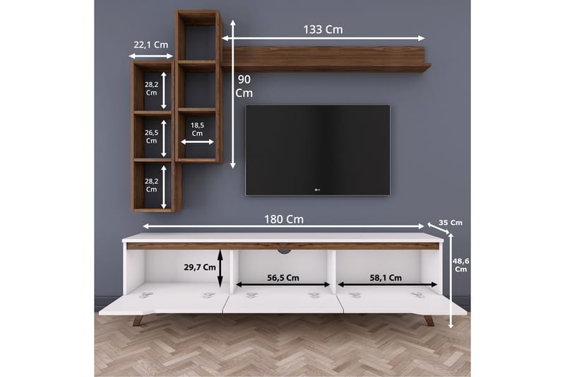 TV-Möbelset Horveryd 180 cm - Beige - Möbler - TV- & Mediamöbler - TV-möbelset