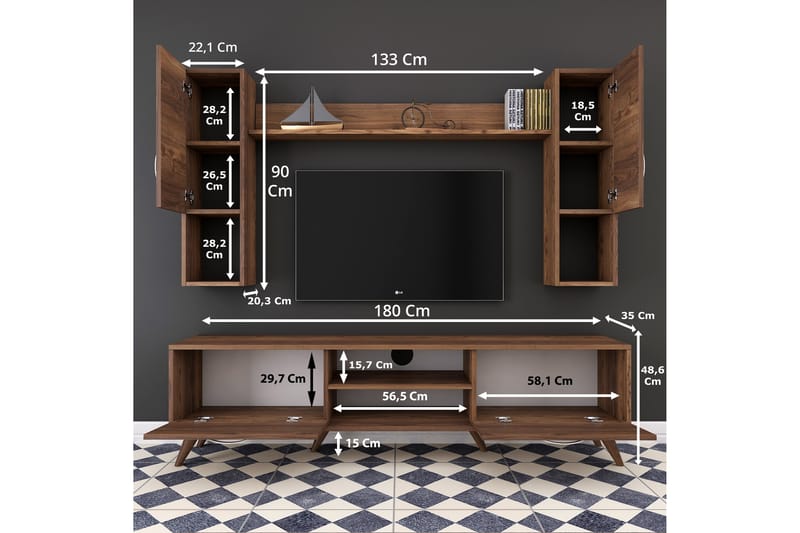 TV-Möbelset Horveryd 180 cm - Brun - Möbler - TV- & Mediamöbler - TV-möbelset
