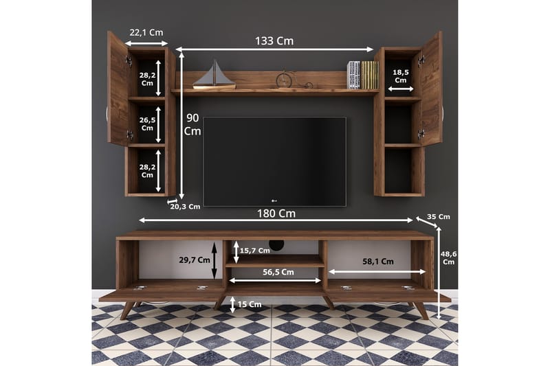 TV-Möbelset Horveryd 180 cm - Brun - TV-möbelset