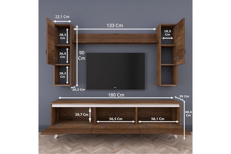 TV-Möbelset Horveryd 180 cm - Vit|Brun - TV-möbelset