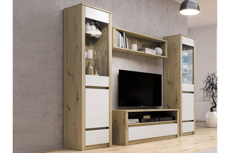 Tv-möbelset Irschen 130 cm - Ek/Vit - TV-möbelset