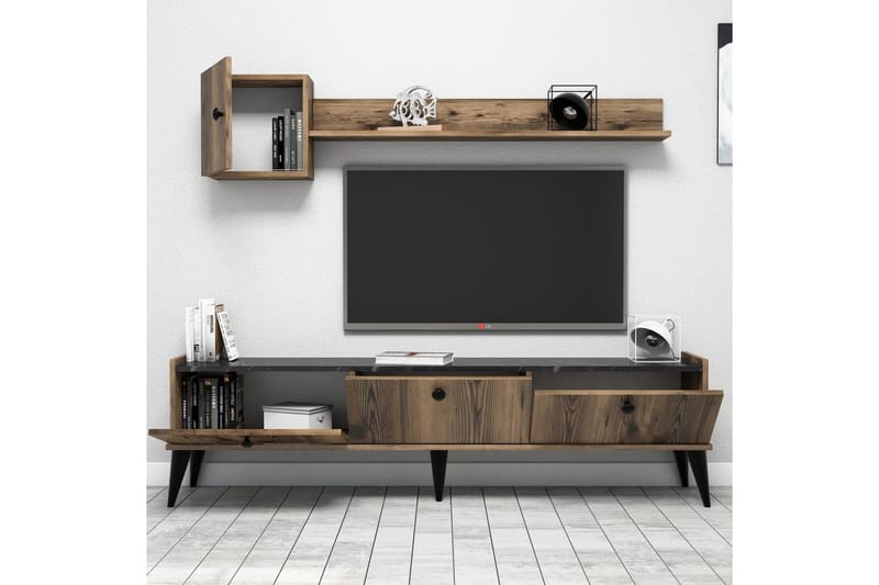 TV-Möbelset Kaltenhauser 180 cm - Valnöt|Marmor - Möbler - TV- & Mediamöbler - TV-möbelset