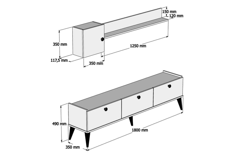 TV-Möbelset Kaltenhauser 180 cm - Valnöt|Marmor - Möbler - TV- & Mediamöbler - TV-möbelset