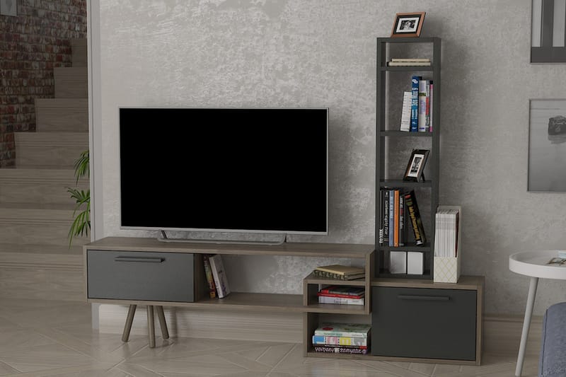 Tv-möbelset Lagomood 167 cm - Antracit/Mörkbrun/Svart - TV-möbelset