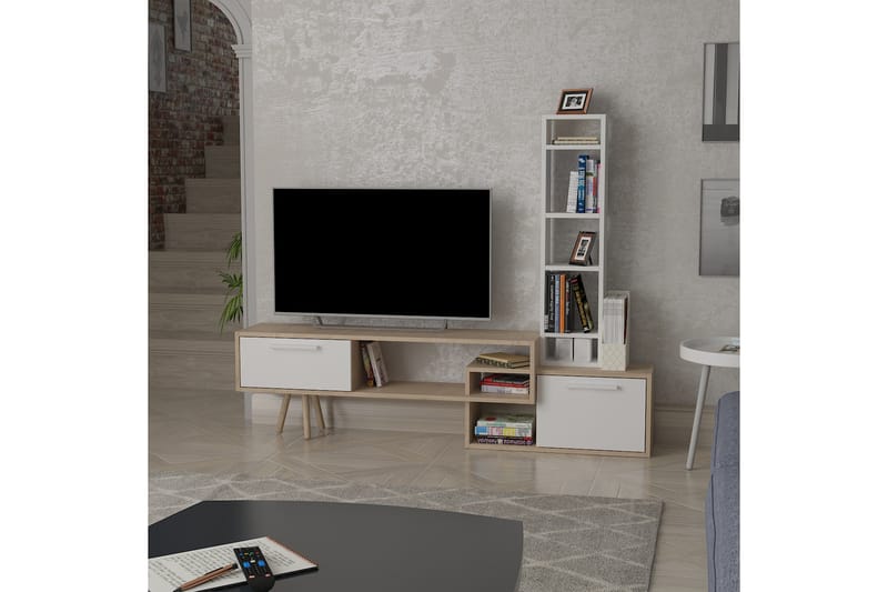 Tv-möbelset Lagomood 167 cm - Vit/Natur/Brun - TV-möbelset