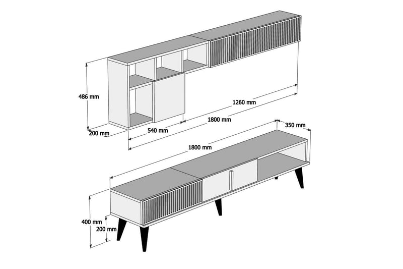 TV-Möbelset Lebens 180 cm - Valnöt|Svart - Möbler - TV- & Mediamöbler - TV-möbelset