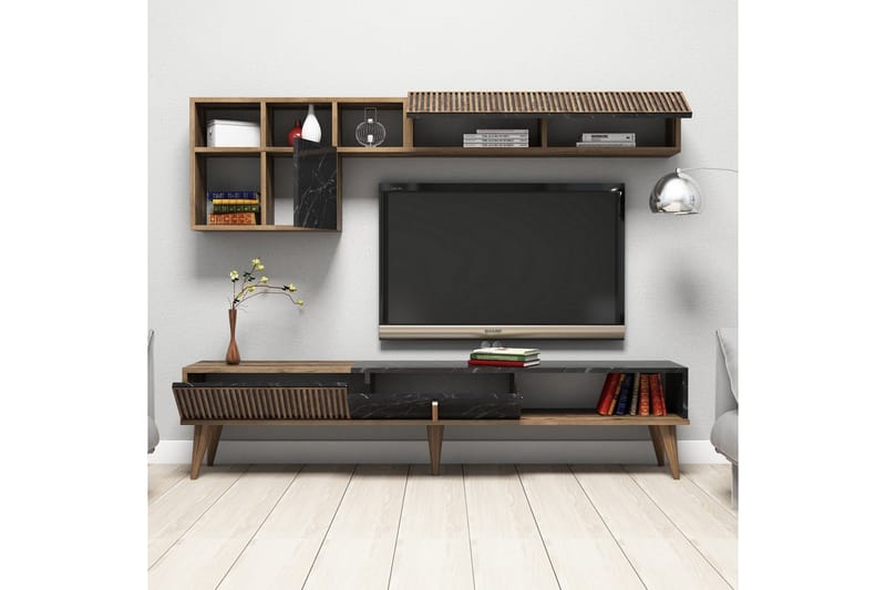 TV-Möbelset Lebens 180 cm - Valnöt|Svart - Möbler - TV- & Mediamöbler - TV-möbelset