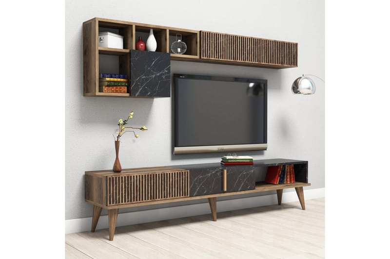 TV-Möbelset Lebens 180 cm - Valnöt|Svart - Möbler - TV- & Mediamöbler - TV-möbelset