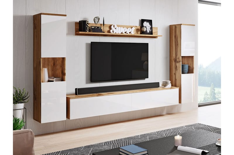 Tv-möbelset Mototada - Natur/Vit - TV-möbelset