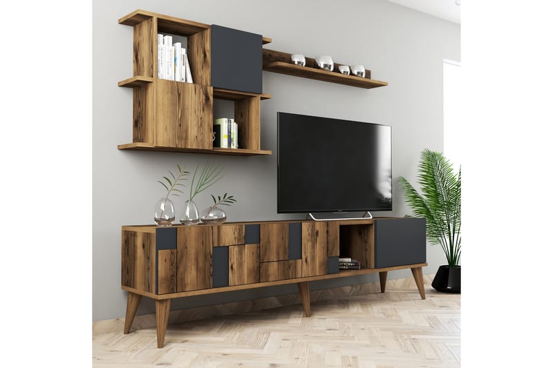 Tv-möbelset Moyano 180 cm - Mörkbrun/Antracit - TV-möbelset