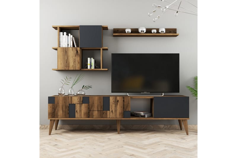 Tv-möbelset Moyano 180 cm - Mörkbrun/Antracit - Möbler - TV- & Mediamöbler - TV-möbelset