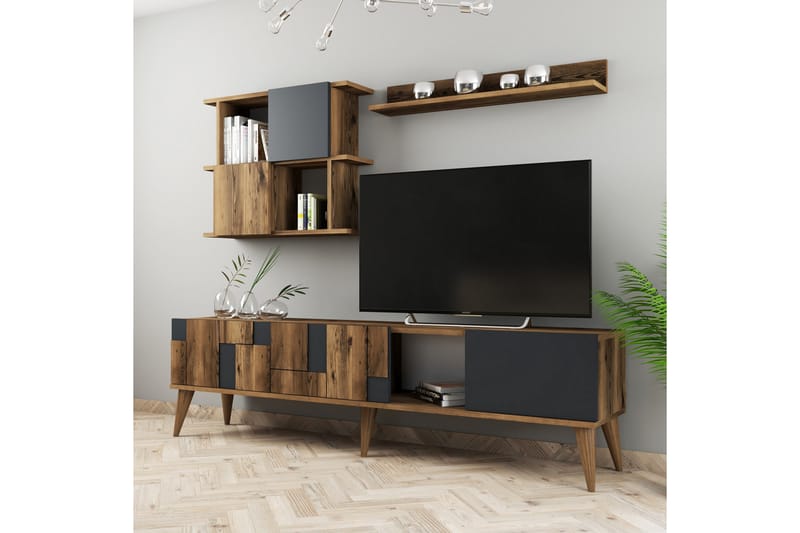 Tv-möbelset Moyano 180 cm - Mörkbrun/Antracit - TV-möbelset