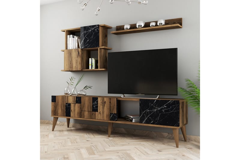 Tv-möbelset Moyano 180 cm - Mörkbrun/Svart - TV-möbelset