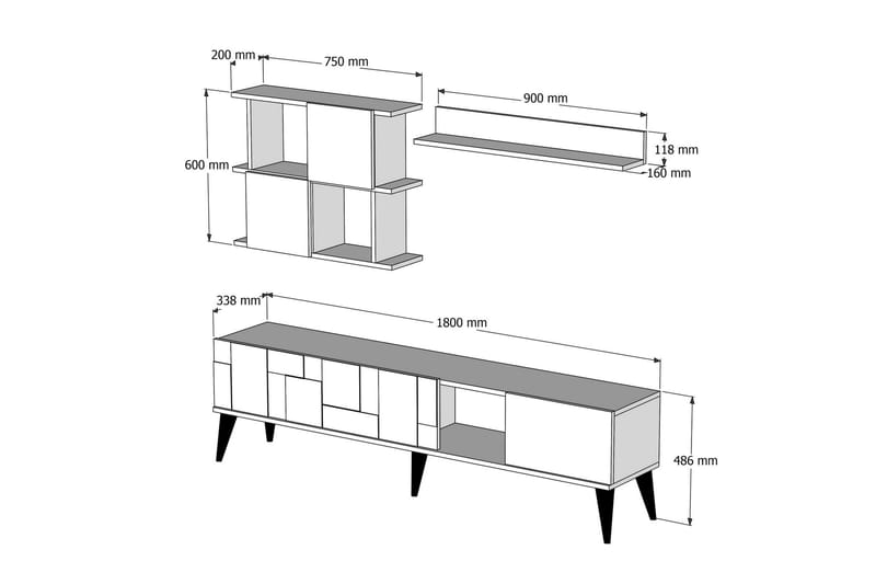 Tv-möbelset Moyano 180 cm - Mörkbrun/Svart - TV-möbelset