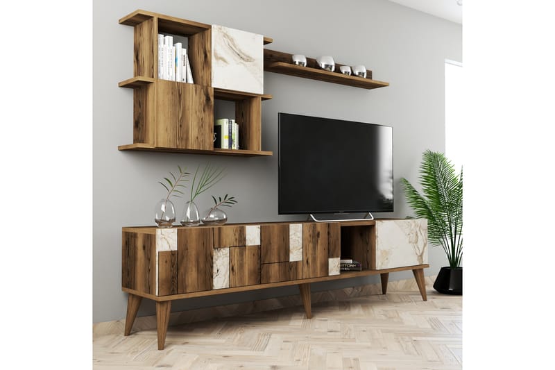 Tv-möbelset Moyano 180 cm - Vit/Mörkbrun - Möbler - TV- & Mediamöbler - TV-möbelset