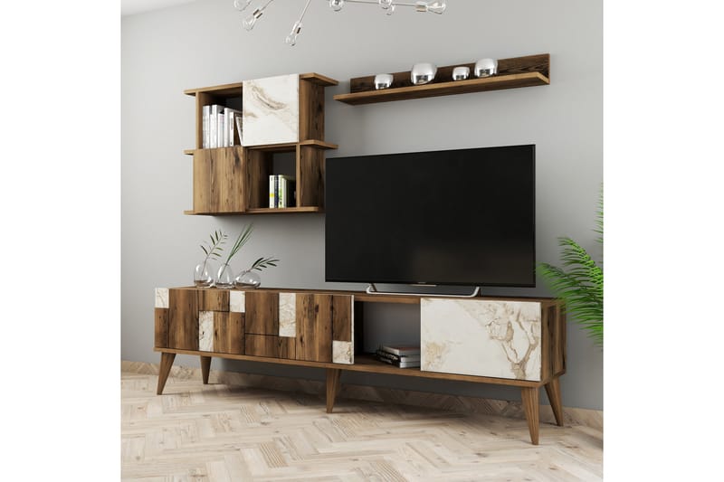Tv-möbelset Moyano 180 cm - Vit/Mörkbrun - TV-möbelset