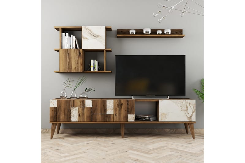 Tv-möbelset Moyano 180 cm - Vit/Mörkbrun - Möbler - TV- & Mediamöbler - TV-möbelset