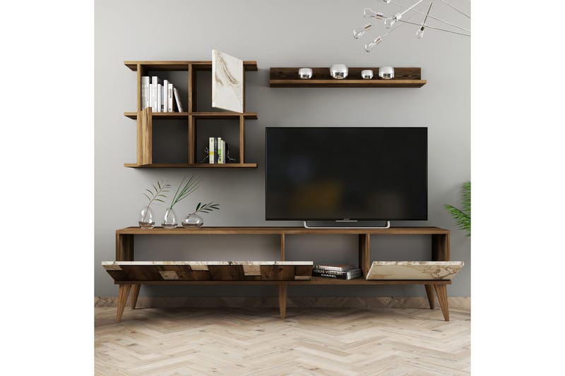 Tv-möbelset Moyano 180 cm - Vit/Mörkbrun - Möbler - TV- & Mediamöbler - TV-möbelset