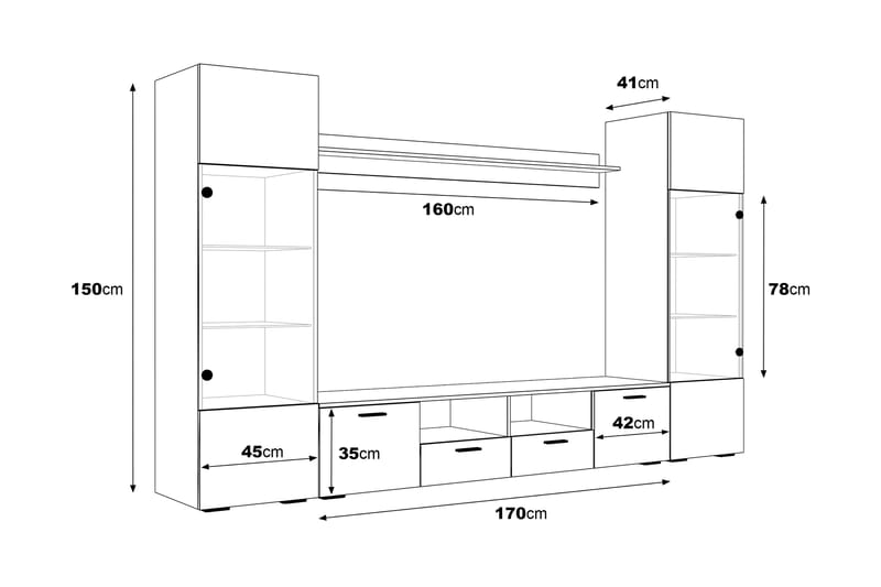 Tv-Möbelset Rhue 41x260 cm - Glas/Vit - Möbler - TV- & Mediamöbler - TV-möbelset