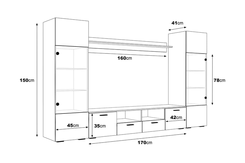 Tv-Möbelset Rhue 41x260 cm - Glas/Vit - TV-möbelset