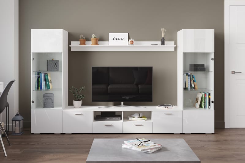 Tv-Möbelset Rhue 41x260 cm - Glas/Vit - TV-möbelset