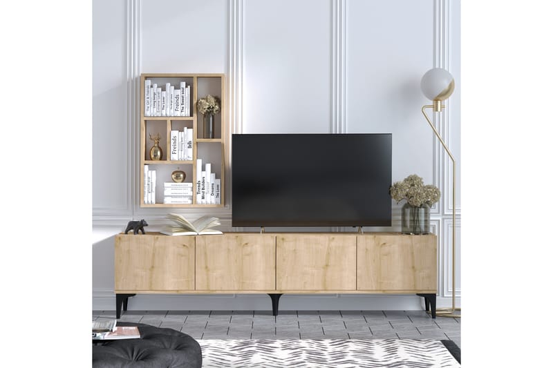 Tv-möbelset Turida 180 cm - Blå/Natur/Svart - TV-möbelset