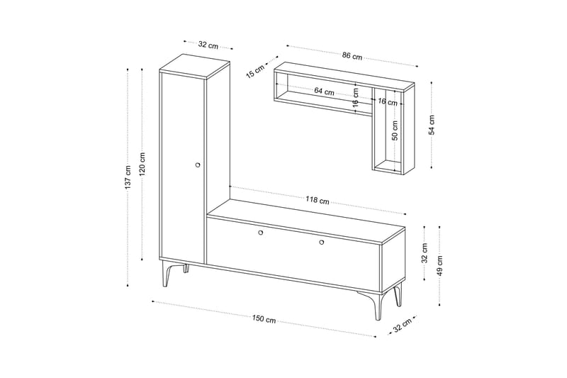 Tv-möbelset Urgby 118x49 cm - Blå - TV-möbelset