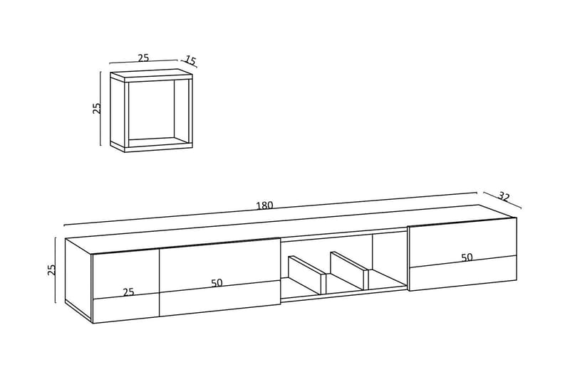 Tv-möbelset Urgby 180x25 cm - Vit - TV-möbelset