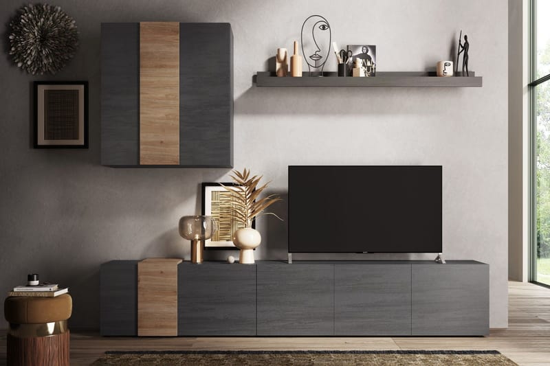 Tv-möbelset Venesa 44x301x195 cm - Grå/Natur - Möbler - TV- & Mediamöbler - TV-möbelset