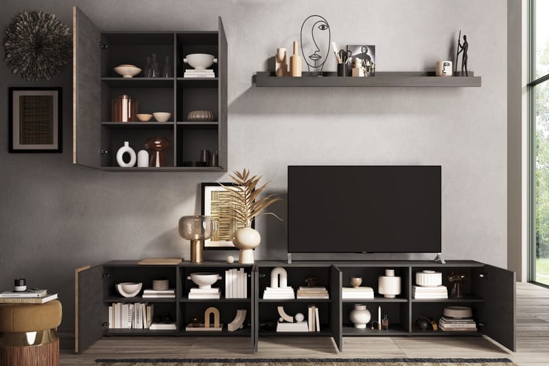 Tv-möbelset Venesa 44x301x195 cm - Grå/Natur - Möbler - TV- & Mediamöbler - TV-möbelset
