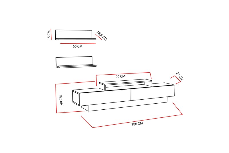 Tv-möbelset Violaceae 180x40 cm - Vit - TV-möbelset