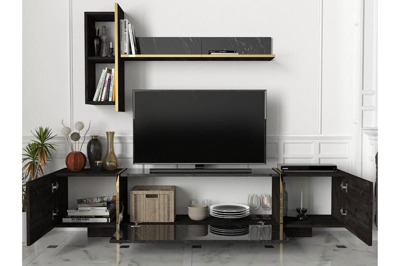 TV-Möbelset Widegates 180 cm - Svart|Guld - TV-möbelset