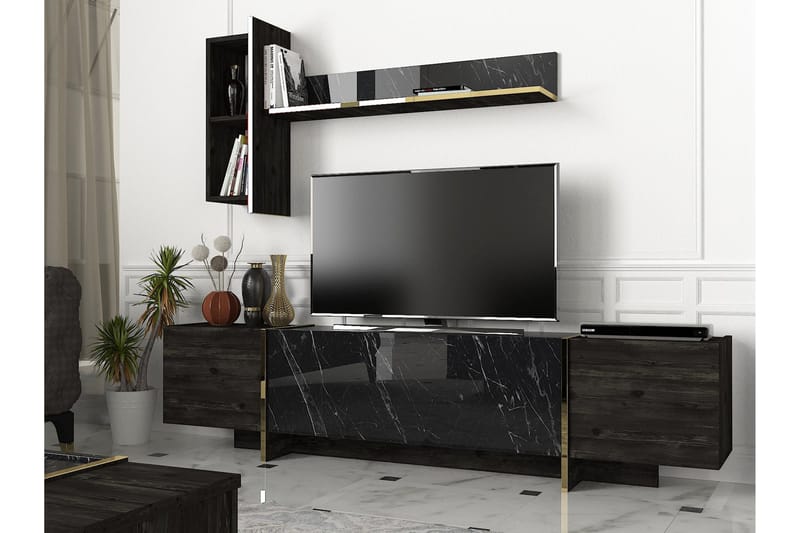 TV-Möbelset Widegates 180 cm - Svart|Guld - TV-möbelset