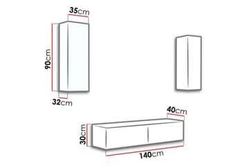 TV-möbelset Wishon 210x40x180 cm - Svart/Vit - Möbler - TV- & Mediamöbler - TV-möbelset